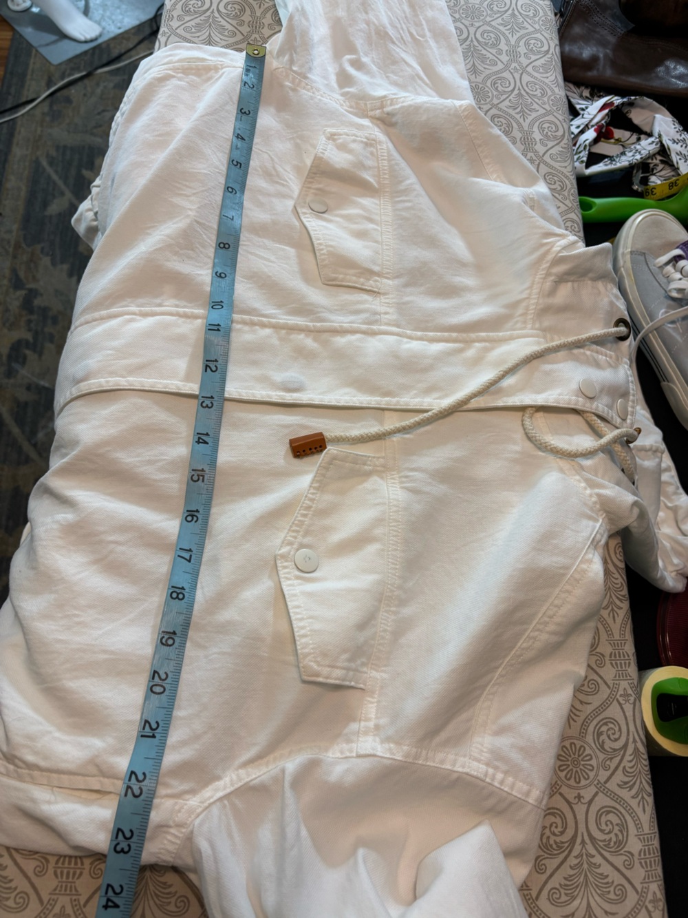 Yerse Anthropologie White Hooded Utility Lightweight Drawstring Jacket Small S - Picture 2 of 13